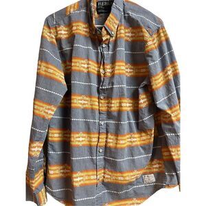 Rerun Men's Multi Color Aztec Tribal Pattern Button Down Long Sleeves Size L